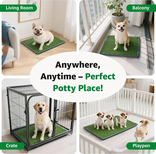 Vista 8 de Almohadilla de hierba para perros Orinal: 35.5 "x 23.6" Almohadilla de césped para perros con bandeja 2 alfombrillas de césped artificial