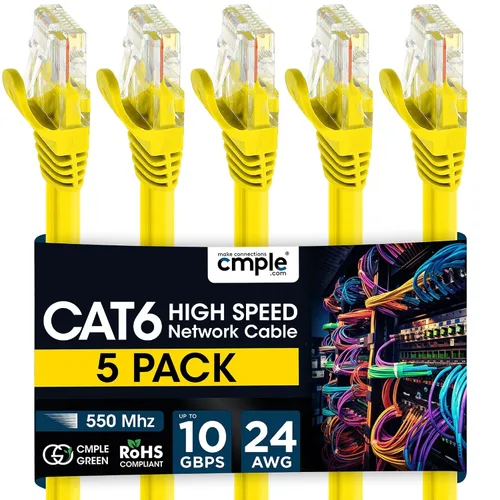 Vista 25 de Cmple - Cable Ethernet Cat 6 de 1.5 pies, cables de conexión Cat6, cable LAN de 10 Gbps, cable de red de 550 MHz, conectores RJ45, compatible