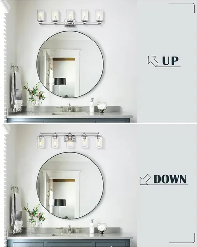 Vista 4 de HWH - Lámpara de tocador cromada con 5 luces sobre espejo, lámpara de pared moderna para baño, 37 pulgadas, acabado cromado, 5HLT63B-5W CH