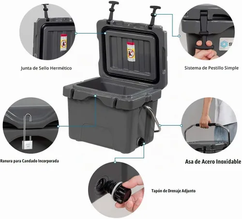 Vista 9 de Goplus 16 Quart Cooler, 24-Can Capacity Ice Chest with 2 Cup Holders, 3-5 Days Ice Retention, Portable Insulated Ice Box for Camping, Fishing Gris