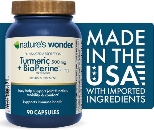 Vista 2 de Nature's Wonder Suplemento de cúrcuma con BioPerine - Complejo de cúrcuma de absorción mejorada 500 mg con BioPerine 5mg para función articular