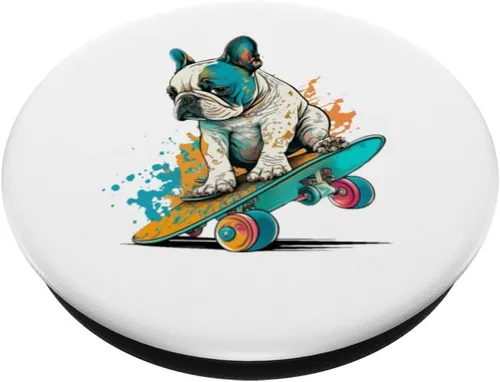 Vista 2 de Bulldog francés - Patineta colorida para perro inglés francés PopSockets intercambiables PopGrip