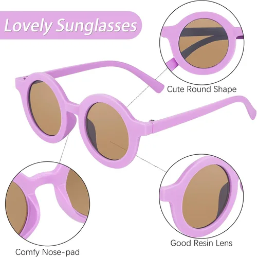 Vista 3 de ELCOHO 24 pares de gafas de sol redondas para niños lindas gafas redondas para playa para niños pequeños