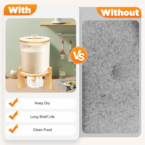 Vista 7 de Dispensador de cereales de 5 L, recipiente de almacenamiento de granos de vidrio transparente, dispensador de alimentos secos, organizador