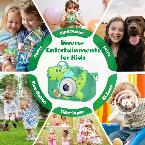 Vista 6 de Juguetes de cámara para niños, cámara digital para niños de 3 a 8 años, juguetes de dinosaurio de viaje, regalo de cumpleaños de Navidad para niños