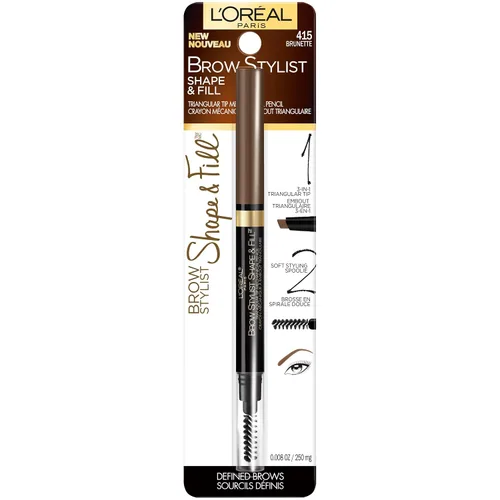 Vista 2 de L'Oreal Paris Lápiz de maquillaje mecánico para cejas con forma y relleno, color morena, 0.008 onzas Castaño