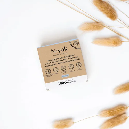 Vista 7 de Niyok Natural Cosmetics - Champú sólido 2 en 1 + barra acondicionadora, fórmula sensible, 2.82 oz