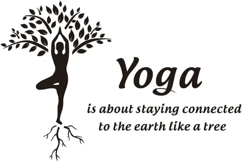 Vista 4 de Adhesivo de pared de árbol de yoga de 23 x 33 pulgadas, calcomanía de vinilo con cita para fitness y meditación, conectado a la tierra como un