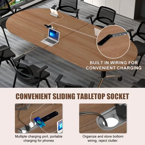 Vista 6 de 94.5" Folding Conference Table with Wheels,Mobile Training Table for Office Walnut