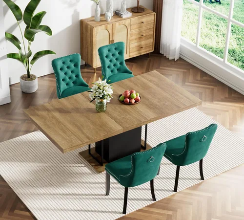 Vista 77 de Juego de mesa de comedor extensible marrón de 63 a 78.74 pulgadas para 4, juego de mesa de comedor de 5 piezas con 4 sillas, mesa de cocina
