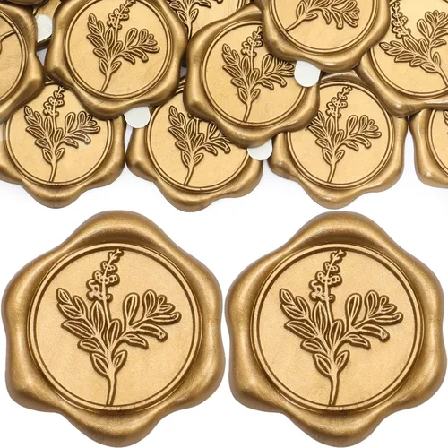 Vista 9 de SWANGSA 50 calcomanías de sello de cera de arco 3D, calcomanías de sellado de cera autoadhesivas de oro antiguo para invitaciones de fiesta de boda