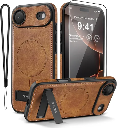 Vista 9 de WTCASE Funda magnética de piel para iPhone 17, soporte invisible integrado [compatible con Magsafe], funda protectora delgada con función atril