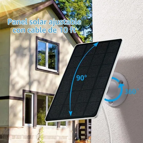 Vista 4 de Cargador de panel solar para cámara de seguridad, puerto USB-C y micro USB para cámara de batería recargable al aire libre, carga rápida de 5V6W
