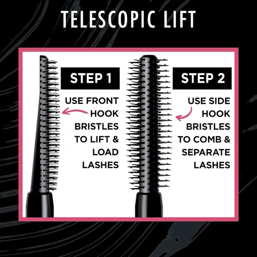 Vista 7 de L'Oréal Paris Telescopic Lift Máscara Lavable, Maquillaje de Ojos Alargador y Voluminizador, Levantamiento de Pestañas con hasta 36 HR de Uso, Negro