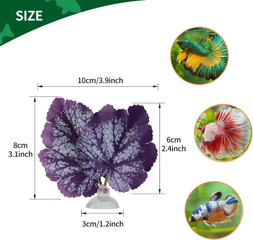 Vista 2 de WishLotus Betta Leaf, 2 piezas de hamaca artificial ligera de hoja de pez con almohadilla de hoja de betta simulada con ventosa para decoración