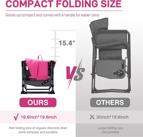 Vista 4 de EVER ADVANCED Silla de directores de camping con mesa auxiliar, plegable portátil con tamaño compacto, silla de césped resistente con bolsillo