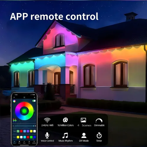 Vista 2 de Luces permanentes para exteriores, luces LED inteligentes para exteriores, luces de Navidad RGB que cambian de color, modos de escena, IP67