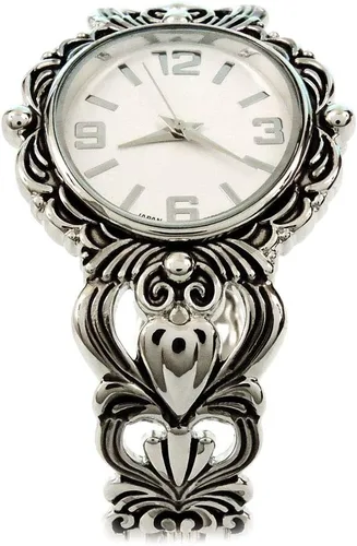 Vista 3 de STC Metal plateado decorado gran cara ovalada reloj brazalete brazalete de mujer