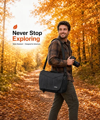 Vista 10 de CADeN Bolsa de hombro para cámara con compartimento para portátil de 14 pulgadas, soporte para trípode, compatible con Nikon, Canon, Sony, cámaras
