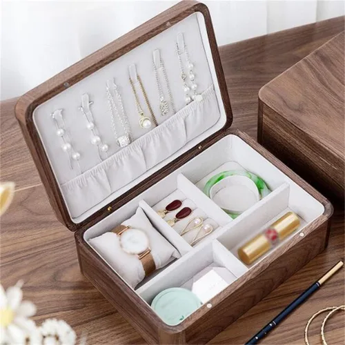 Vista 7 de YDXNY - Joyero de madera, aretes, collar, caja de joyería retro, caja de almacenamiento de joyas para el hogar