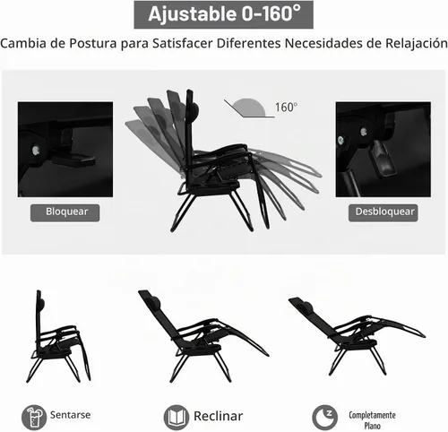 Vista 5 de Tangkula Zero Gravity - Silla plegable para patio, reclinable, ajustable, con soporte para tazas, reposabrazos anchos para patio, jardín, piscina