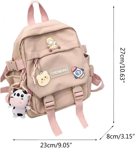 Vista 4 de Mini mochila kawaii con bonitos accesorios de alfiler, colgante de felpa, mochila escolar kawaii linda mini estética, Azul 3, Mochilas tipo mochila