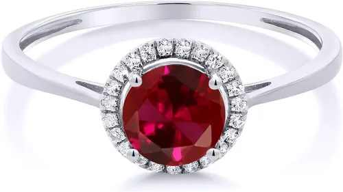 Vista 73 de Gem Stone King Anillo de compromiso de boda de oro blanco de 10 quilates con piedra natal y halo de diamantes Redondo de 0.236 in Anillo de oro