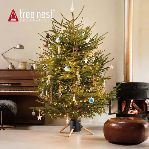Vista 3 de Tree Nest Base de Soporte para Árbol de Navidad Xmas Soporte Moderno de Metal para Árbol Real de 10 pies Decoración de Árbol Xmas (Familia, Negro)