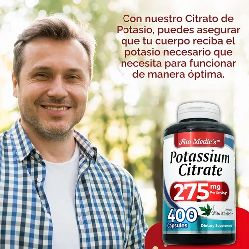 Vista 5 de FITO Medic'S Suplemento de citrato de potasio de laboratorio, 400 cápsulas, fórmula de potasio