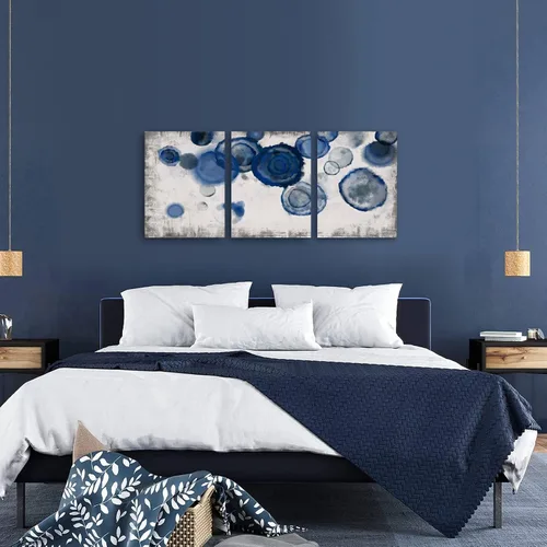 Vista 2 de YJYart Cuadros de Pintura de Pared de Acuarela Abstracta para Decoración de Pared de Baño Azul Marino Impresiones en Lienzo Arte de Pared Azul