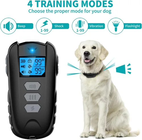 Vista 2 de Asrcs Collar de entrenamiento para perros con control remoto, collar de perro impermeable con sonido de vibración de pitido, ajustable de 0 a 99