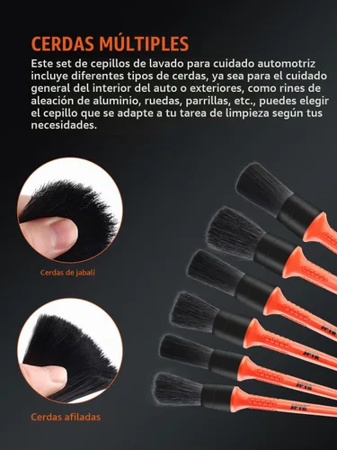 Vista 3 de Kit de cepillos para detalle de coche, juego de 6 cepillos de pelo de jabalí para automóvil, cepillos de microfibra para limpieza sin rayones