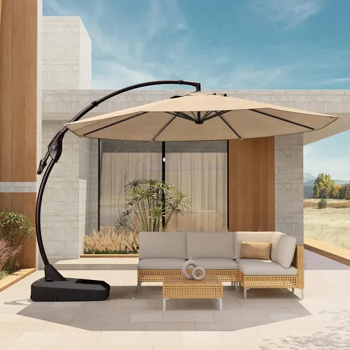 Vista 20 de Grand Patio 9x12 pies Sombrilla voladiza con base y funda para exterior, sombrilla rectangular de aluminio para terraza y jardín (Champán, 9x12 pies)