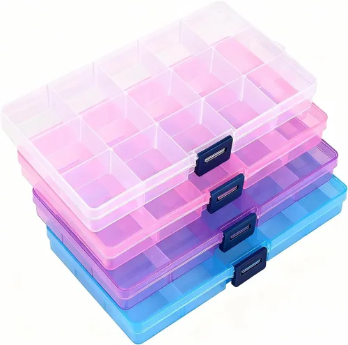 Vista 15 de IOOLEEM Caja organizadora de cuentas de plástico de 15 rejillas, caja de almacenamiento de contenedores, divisores para artes y manualidades