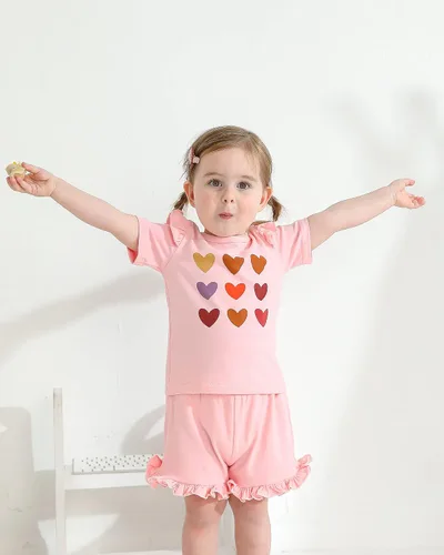 Vista 3 de Mioglrie Ropa para bebé niña con volantes y pantalones cortos, conjunto de ropa para niñas pequeñas