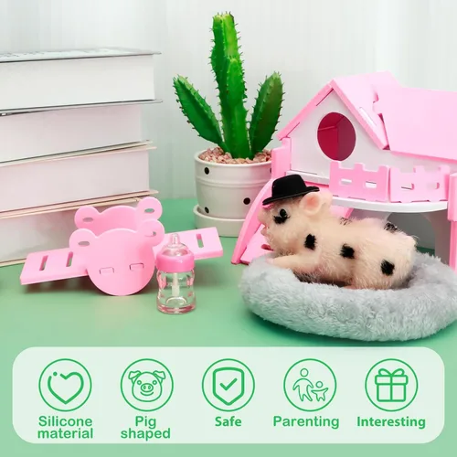 Vista 7 de Eummy Juego de Mini Animales de Silicona Cerdo, Juguetes de 5 Pulgadas para Niñas y Niños, Muñeca de Cerdito Linda y Realista de Cuerpo Suave