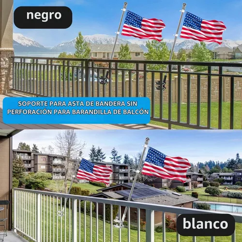 Vista 2 de Soporte para poste de bandera sin taladrar para barandilla, soporte de poste de bandera para porche y riel de cerca, balcón de apartamento Negro