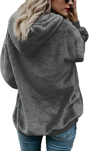 Vista 4 de Yanekop - Sudadera con capucha para mujer, tamaño grande, de forro polar sherpa para mujer.