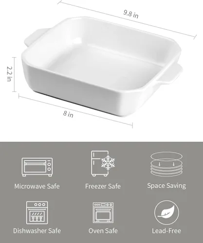 Vista 2 de Onniyor Platos pequeños de cerámica para hornear, sartenes cuadradas con asas, sartenes para brownie para cocinar, cazuelas, moldes para pasteles