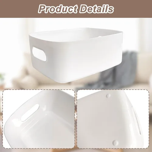 Vista 3 de Paquete de 8 contenedores y cestas de almacenamiento de plástico, contenedores de almacenamiento blancos para cocina, baño, oficina, organizador