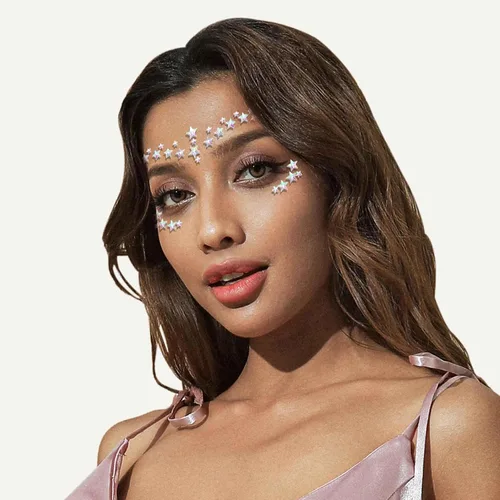 Vista 4 de 3 calcomanías de cara de cristal, cara de estrella, sirena, luna, piedra de piedra, rosa, carnaval, festival de música, fiesta para mujeres y niñas