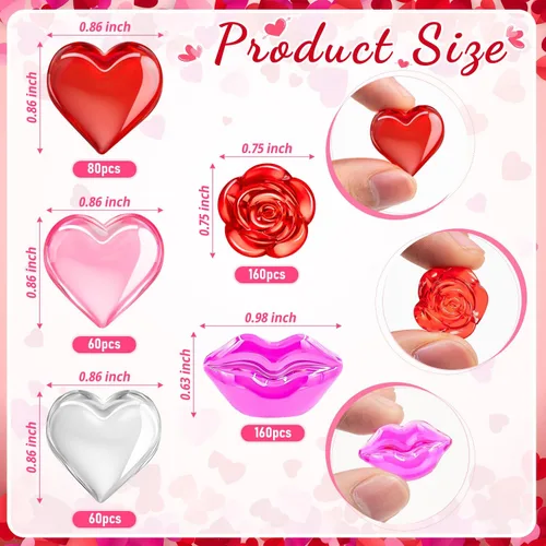 Vista 7 de 520 piezas de relleno de jarrón para el día de San Valentín, gemas de San Valentín con corazón rosa y rojo para centros de mesa, decoración de mesa