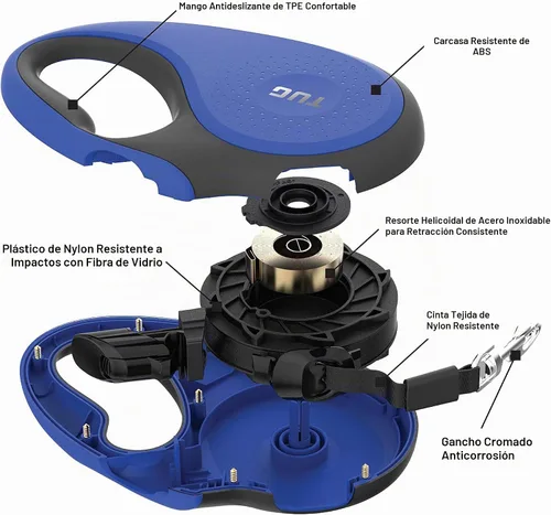Vista 5 de TUG Correa retráctil para perro de 360° sin enredos con dispensador de bolsas de basura (pequeña, azul)