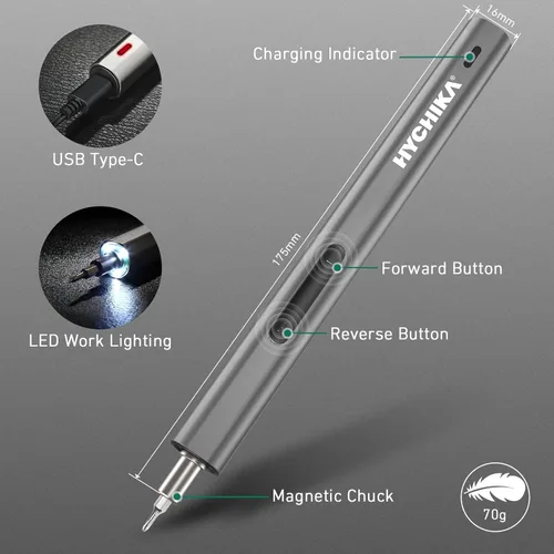 Vista 4 de HYCHIKA - Mini destornillador eléctrico, juego de destornilladores de precisión con 46 puntas magnéticas, destornillador inalámbrico con luz LED