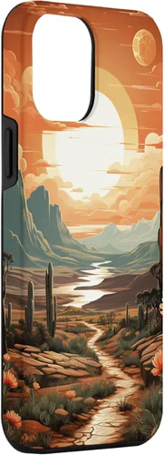 Vista 3 de iPhone 12 Pro Max Abstract Mountains Cactus Desert Landscape en funda terracota