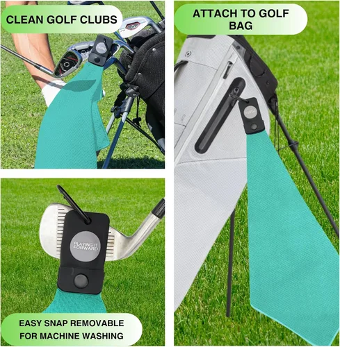 Vista 3 de Toallas de golf magnéticas para bolsas de golf con clip y imán ultra fuerte - Toalla de microfibra con tejido de gofre para sujeción segura
