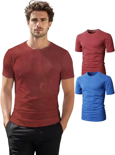 Vista 28 de H2H Camisetas para hombre - Pack de varias unidades, diseño simple, manga corta, ajuste delgado, mezcla de algodón (cuello en V/cuello redondo)