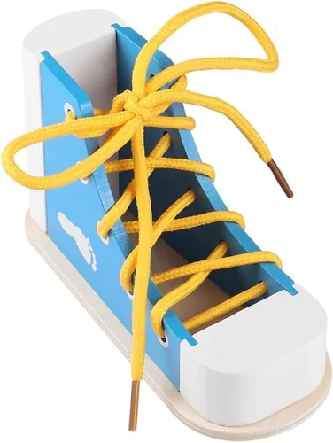 Vista 9 de NUOBESTY Aprende a atar zapatos zapatos de madera con cordones de juguete para atar los zapatos, kit de enseñanza para niños, azul