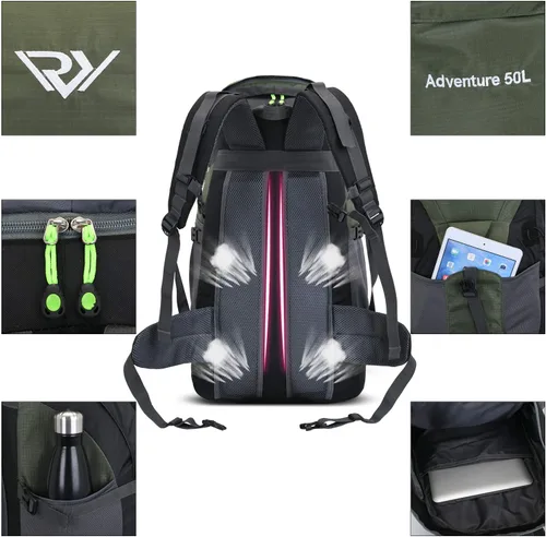 Vista 4 de Mochila de senderismo RuRu monkey de 50L, mochila ligera impermeable para camping al aire libre y viajes