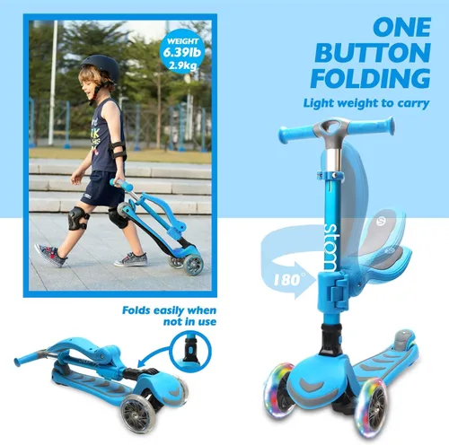 Vista 6 de Toddler Scooter 2-in-1 Light Up 3 Wheel Scooters with Seat for Ages 3+